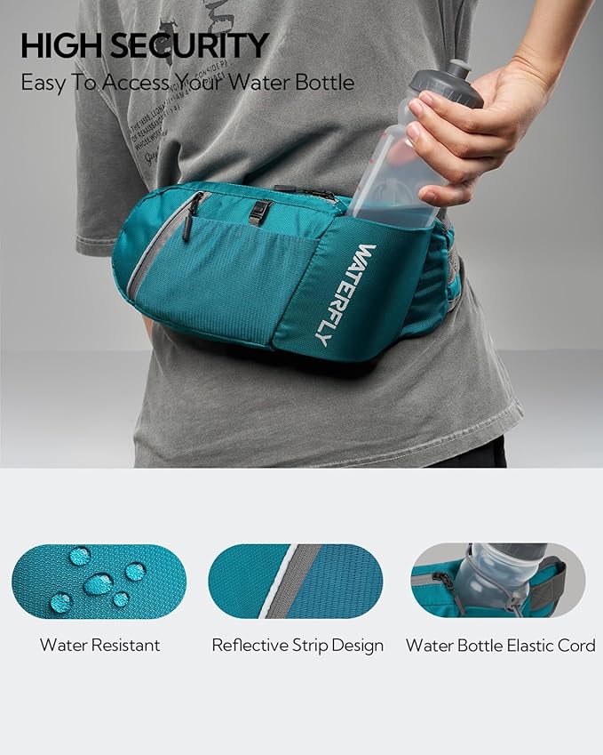 WATERFLY Fanny Pack Waist Bag: Hiking Water Bottle Holder with Strap Waist Pack for Women Men Hydration Hip Packs for Running Walking Traveling-Cyan