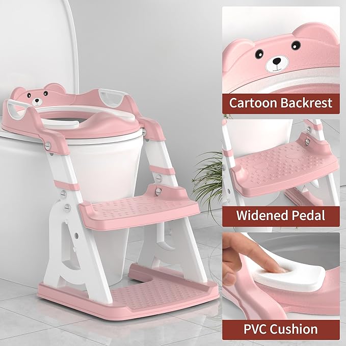 Potty Training Seat, Upgrade 2 in 1 Potty Training Toilet for Toddler, Toddler Toilet Seat for Boys Girls with Splash Guard, Anti-Slip Pad and Step Stool (Pink)