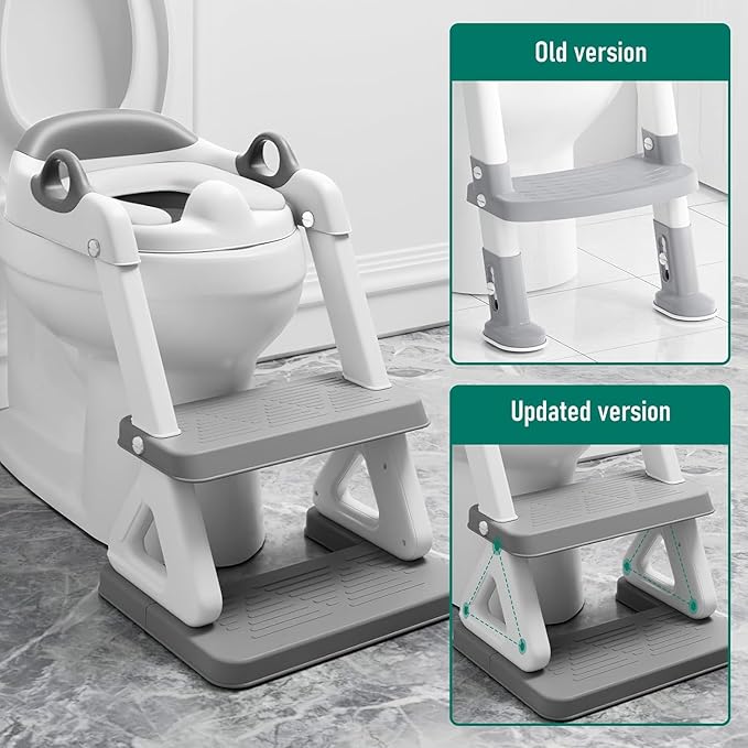 Potty Training Seat with Step Stool Ladder for Kids and Toddler,Wiifo Sturdy Potty Ladder with Soft Padded Cushion for Toddler Boys and Girls(Light Grey) 2025 New Version