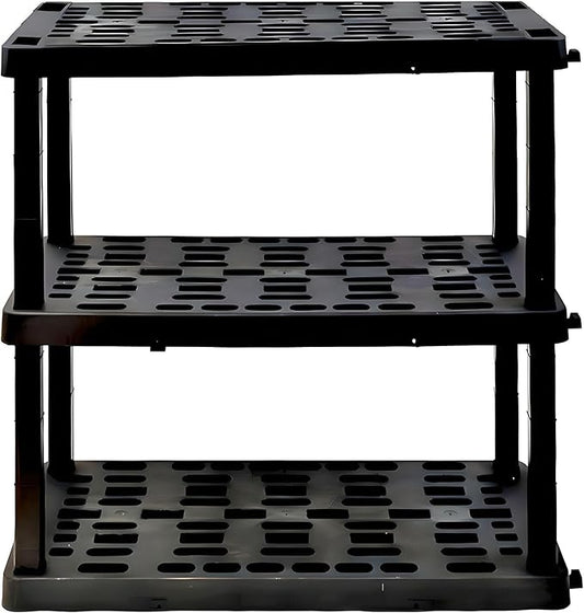 Oskar Storage Shelves - Bathroom Wall Organizer, Kids Room Toys Book Shelf, No Drill Heavy Duty, Kitchen Closet Garage Outdoor 3 Tier Stackable Plastic Shelving Unit