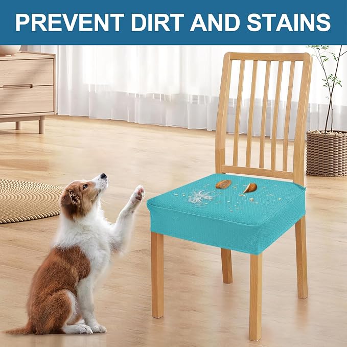 Smiry Waterproof Seat Covers for Dining Room Chairs Set of 4, Stretch Jacquard - Image 6