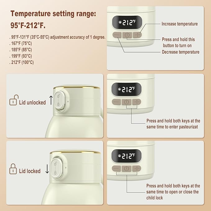 Portable Bottle Warmer for Travel-Various Heating Modes for Breast Milk& Water&Tea. 17 Ounces Large Capacity Portable Milk Warmer for Baby,Fast Heating Speed and Long Battery Life with High Capacity