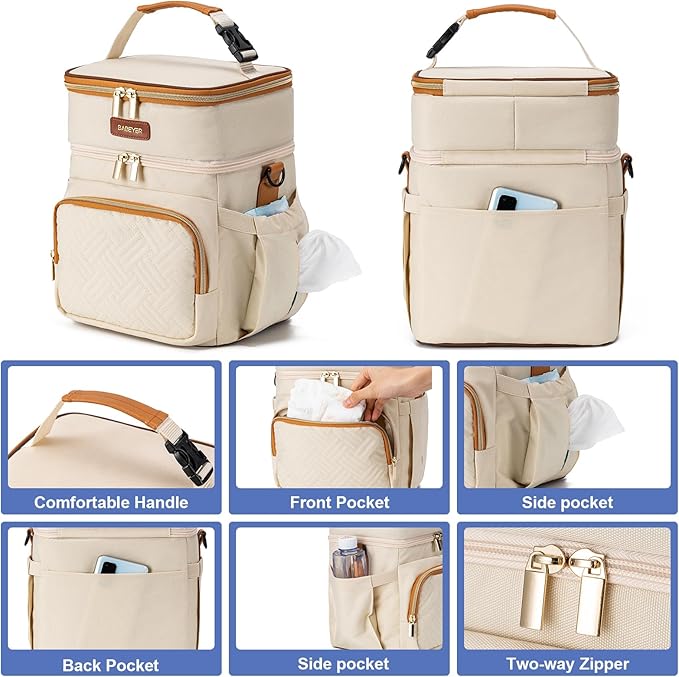 Insulated Breastmilk Cooler Bag with Ice Pack - Holds 6x9oz Bottles, Leakproof Double Layer, Baby Bottle Cooler Bag with Adjustable Strap for Nursing Moms, Daycare & Travel