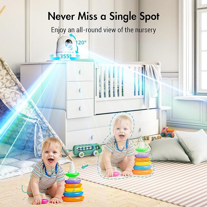 7" 1080P Full HD Video Baby Monitor No WiFi,100 Hrs 5000mAh Battery Runs 4 Days,4X Zoom,Remote 355° Pan-Tilt,2-Way Talk with Temp Alert/Lullabies/VOX