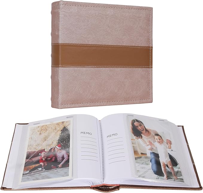 RECUTMS Photo Album 4x6 with Writing Space 100 Photos Photo Book, Leather Cover Picture Album with Memo Areas for Wedding Anniversary Family Baby Couple Valentines Graduation Travel (Light Coffee)