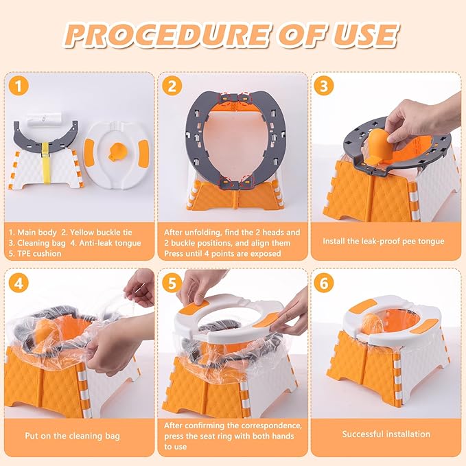 Portable Potty for Toddler Travel, Kids Travel Potty Training Chair with Travel Bag, Baby Potty Training Toilet for Outdoor and Indoor Easy to Clean(Orange) by Yszawmx, Includes 30 Replacement Bags