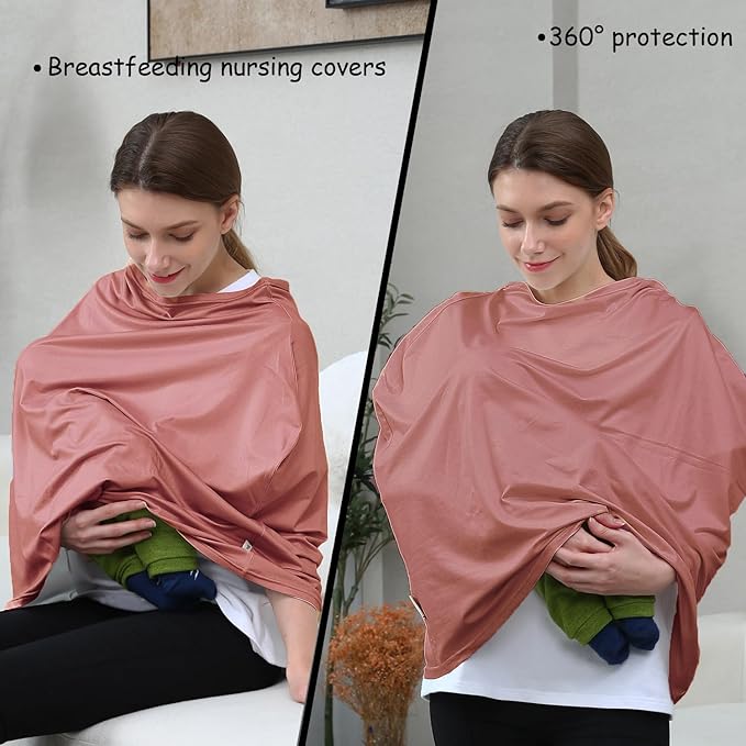 Car Seat Cover Baby for Nursing, Baby Breastfeeding Cover Carseat Canopy Covers, Solid Color Multi-use Nursing Cover for Babies (Bronze red)
