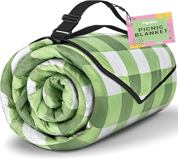 TigeJoy Extra Large Picnic Blanket Waterproof Foldable 118''x118'', Outdoor Picnic Mat Beach Blanket Sandproof for Park, Grass, Travel, Hiking, Camping Essentials, Gingham Picnic Blanket