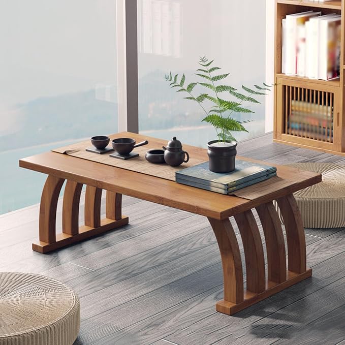 Portable Japanese Floor Table, Wooden Rectangular Coffee Table - Image 7