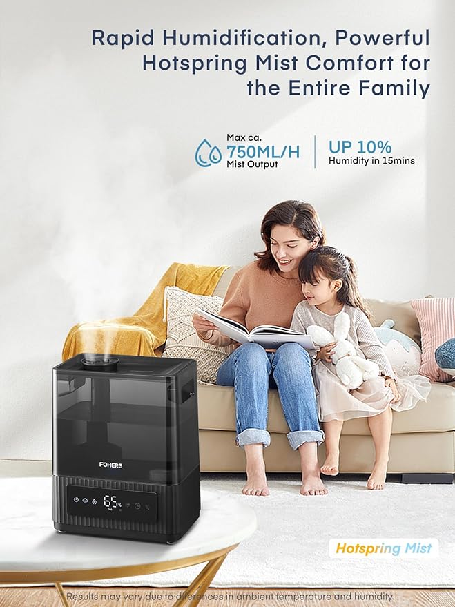 FOHERE Smart Humidifiers for Bedroom, 6L Warm and Cool Mist Quiet Humidifier with 60H Runtime, Humidity Control, Oil Diffuser, Sleep Mode, 12H Timer, Light, Top Fill Ultrasonic for Home Baby Plant