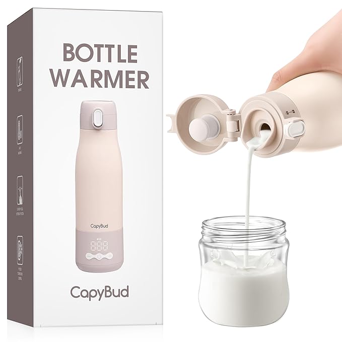 Portable Bottle Warmer for Travel, 12 Oz Milk Warmer for Breastmilk Formula Water, 3 Mins Fast Heating, Long Battery Life, 5 Levels Smart Temp Control, Ideal for Night Feeding, Travel, Car