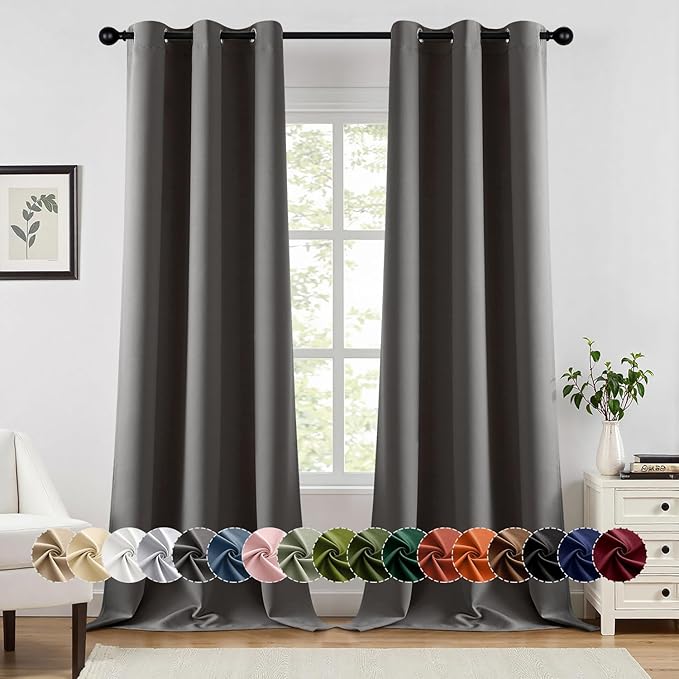 MIULEE Grey Blackout Curtains for Bedroom Living Room 90 Inches Long 2 Panels, Thermal Insulated Room Darkening Drapes Solid Grommet Top Noise Reduction Light Blocking Window Treatments 40x90 Inch