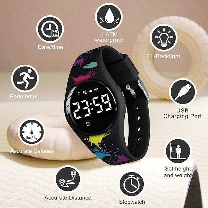 Kids Watches for Girls Boys Digital Sport Watch with Step Counter Pedometer Vibration Alarm Clock, No App Waterproof Fitness Tracker Kids Watch Boys Girls Teens Students Ages 5-16