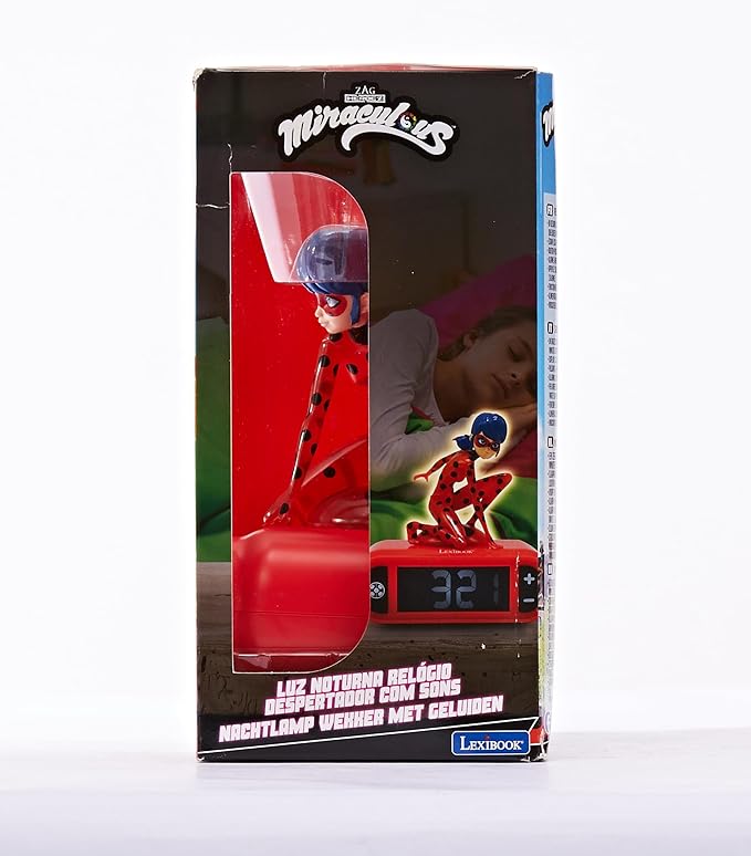 LEXiBOOK - Miraculous Digital Alarm Clock with Night Light Snooze, Clock, Luminous Ladybug, Red Colour - RL800MI