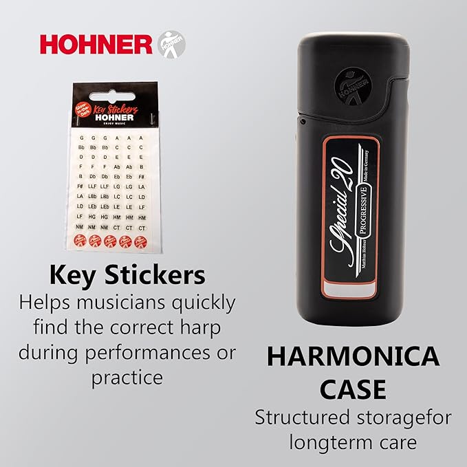 Hohner Special 20 Harmonica - Key of C Bundle with Key Stickers, Plastic Case, Instructional Manual, and Austin Bazaar Polishing Cloth