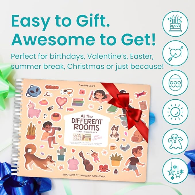 Fashion Sticker Book Activity for Kids, All The Different Rooms by Cupkin, Toddler Airplane Travel Essentials, 500+ Stickers for Kids 12 Scenes + Coloring Book Pages, Child's Gift, Crafts Ages 2-8