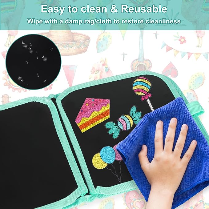 Erasable Doodle Set for Kids - Reusable Magic Drawing Book with 12 Watercolor Pens 14 Page Drawing, Road Trip Car Game Writing Painting Set for Boys and Girls (Sheep)