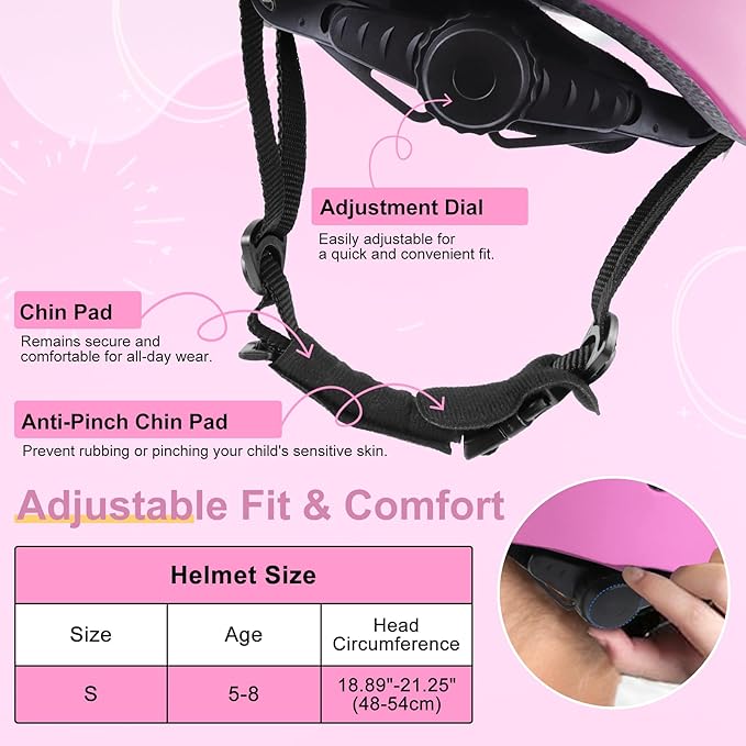 Vvinca Kids Toddlers Bike Helmet Adjustable for Ages 3-5-8 Years, Knee Pads and Elbow Pads Set Wrist Guard Sports Protective Gear Set for Roller Skate Bicycle Skateboard Scooter Girl Boy Birthday Gift