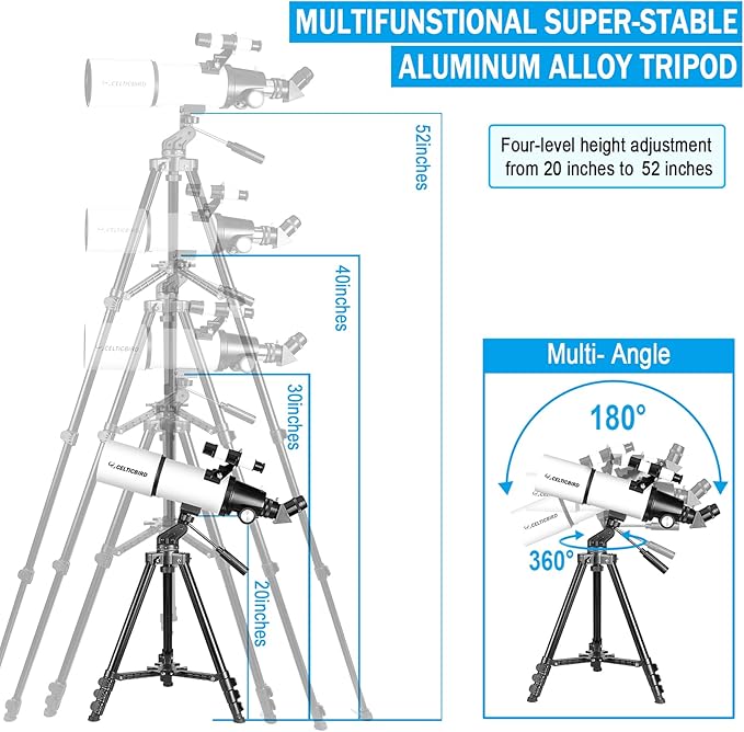 Telescope for Adults High Powered, 80mm Aperture 600mm Telescopes for Adults Astronomy, Travel Telescopio for Beginners with AZ Mount, Backpack, Phone Adapter, Moon Filter