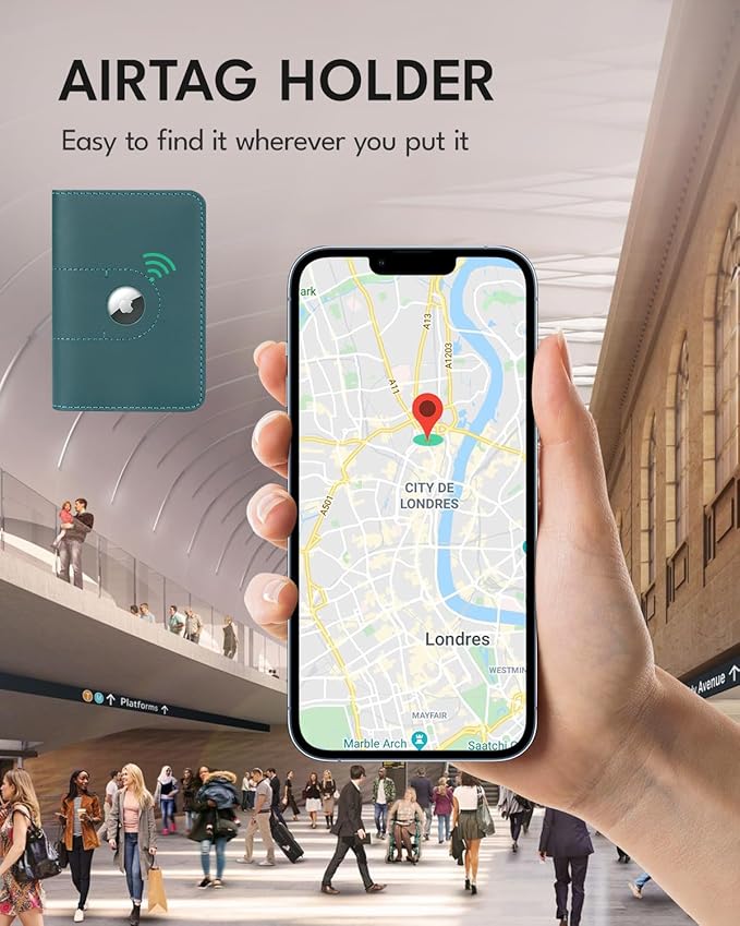 ALLIVE Genuine Leather Passport Holder with Airtag, Travel Must Haves Airport Essentials, Passport Cover Case Travel Gifts