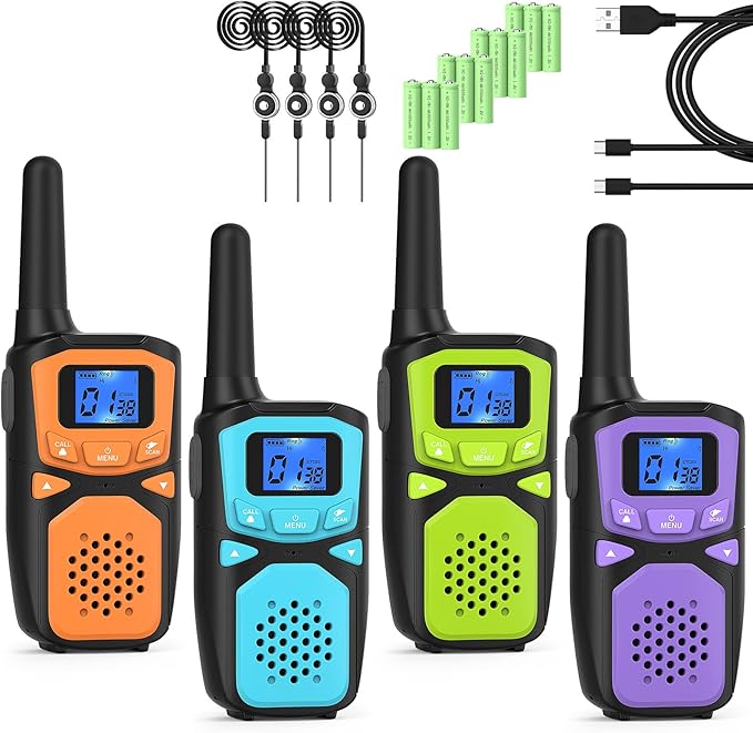 WokTok Small Machine Walkie Talkie,Camping Outdoor Game Toys Christmas Birthday Gift for Boys and Girls 3 4 5 6 7 8 9 10 Years Old Rechargeable with NOAA,Lanyard Kids Walkie Talkie 2 Packs