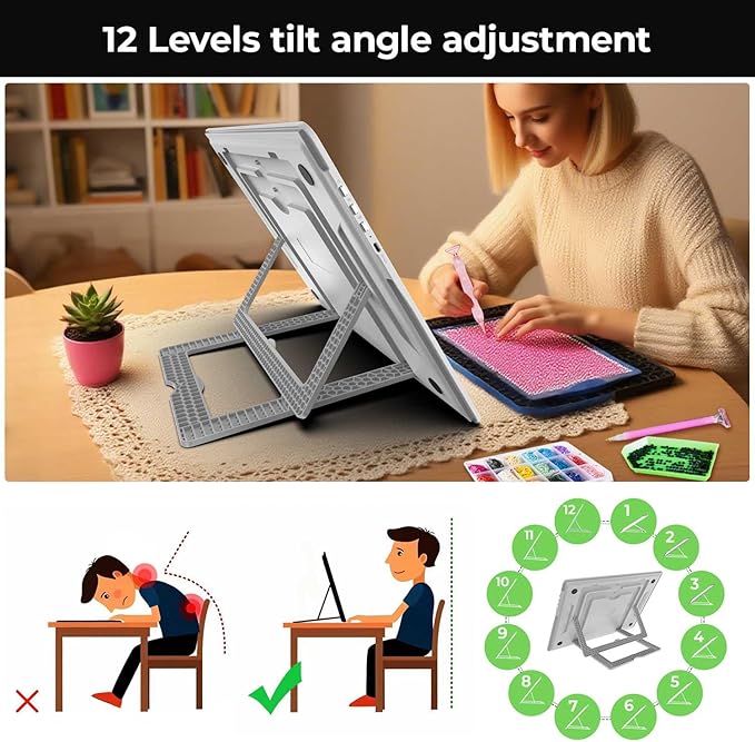 Zocelight Rechargeable A3 Light Board with Built-in Stand & Bag,Super Bright Magnetic Light Box for Tracing,Wireless Light Pad for Diamond Painting,Side Buttons,LED Light Table for Drawing(White)