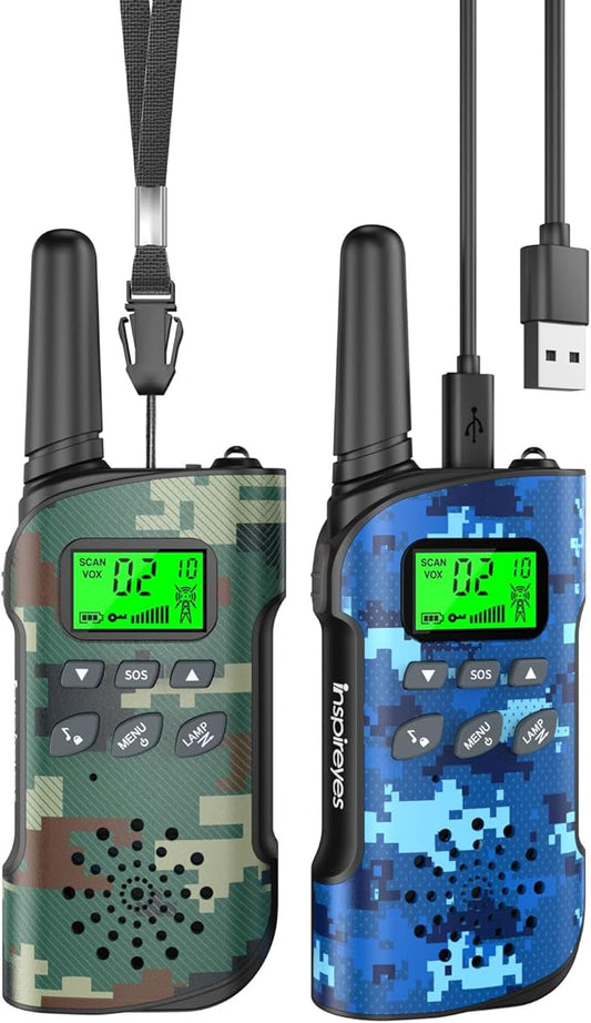 Walkie Talkies for Kids Rechargeable,Toys for Boys and Girls Ages 3-12, 2 Pack Long Range 2-Way Radios, Birthday Gifts,Christmas Stockings, Outdoor Play, Family Games, Hiking Camping Gear