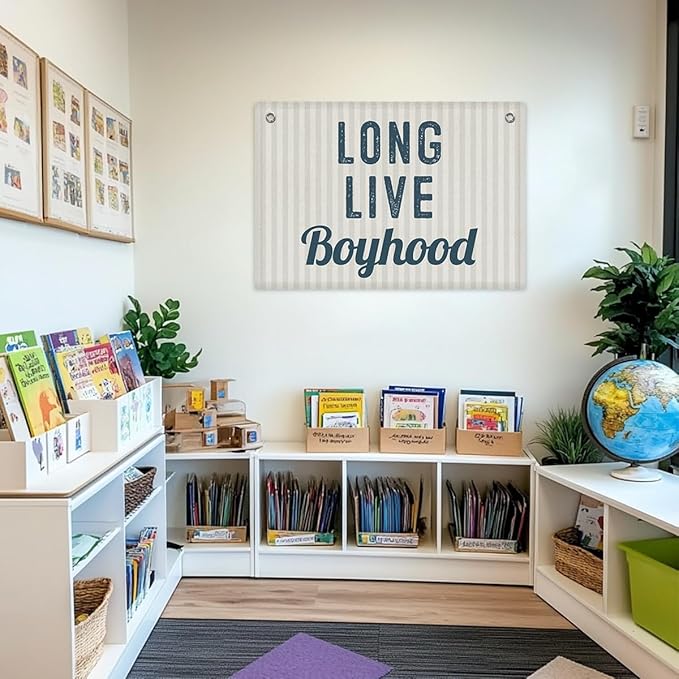 Toddler Boy Room Decor, Long Live Boyhood Banner, Boys Room Wall Decor, Banner Flag, 28.520 inches, Blue