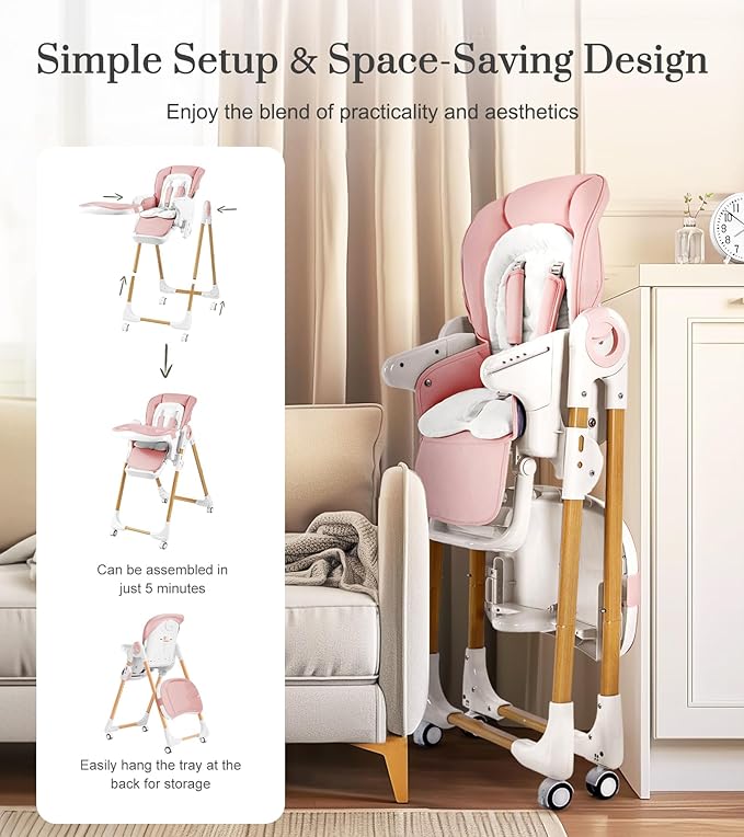 Mallify Convertible High Chairs for Babies and Toddlers, Height Adjustable Baby High Chair, High Chair with Removable Tray, Adjustable Backrest, Portable Baby Dinning Chair with Lockable Wheels