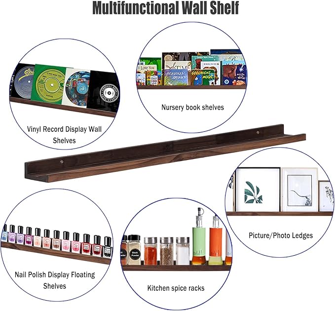 AZSKY 36 Inch Wall Mounted Floating Shelves for Home Decoration,Picture Display Wall Ledge Shelf for Bedrooms,Office,Living Room, Kitchen, Deep Walnut Wood Wall Shelf,3 Same Sizes