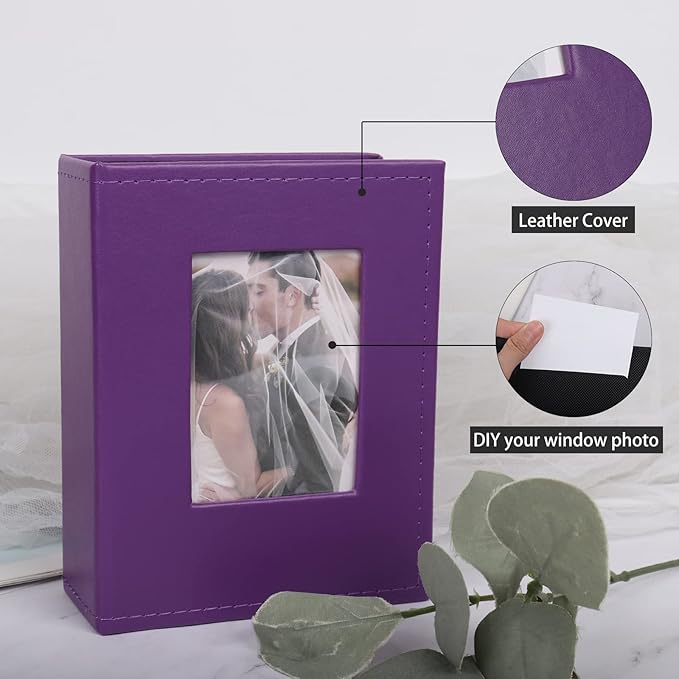 RECUTMS Photo Picture Album 4x6 100 Photos Small PU Leather Cover Wedding photo albums Family gifts Holds 100 Vertical Photos(Purple)