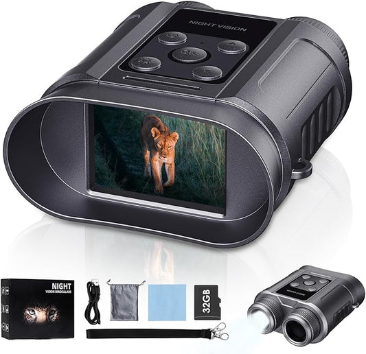 Night Vision Goggles,Compact Night Vision Binoculars,32GB Card Included, Photo/Video Capture,Outdoor Tools for Education, Wildlife Watching,Gifts for Boy, Gifts for Men, Gifts for Father (Pearl Gray)