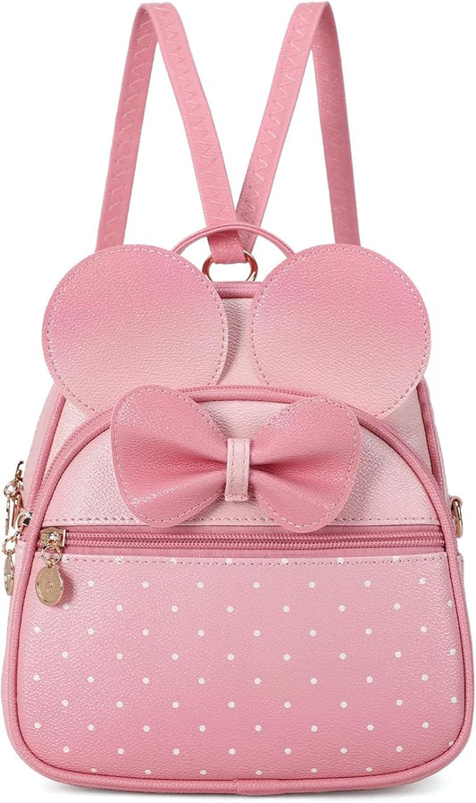 KL928 Girls Bowknot Polka Dot Cute Mini Backpack Small Daypacks Convertible Shoulder Bag Purse for Women
