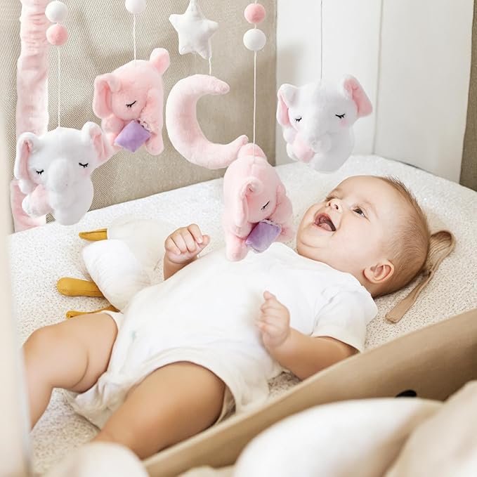 Baby Crib Mobile - Elephant Mobile for Crib with 25 Inches Mobile Arm and 35 Lullabies Musical Box, 3 Modes Digital, Volume Control, Essential Gift for Infant Boys Girls Bedroom Hanging Decor
