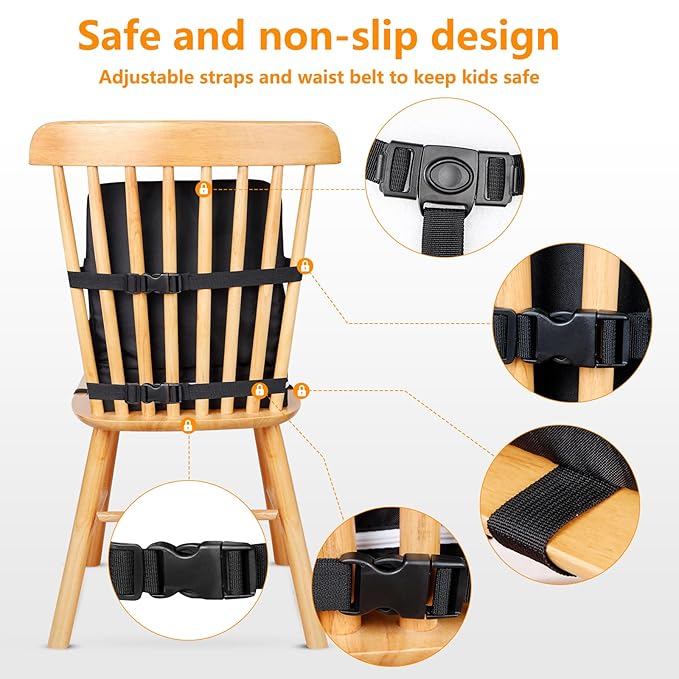 Toddler Booster Seat for Dining Table, Booster Seat for Table, 12.6x3.34 Inch Portable High Chair for Travel, HOSEASCA Compact Lightweight Travel Booster Seat with Adjustable Straps for Baby(Black)