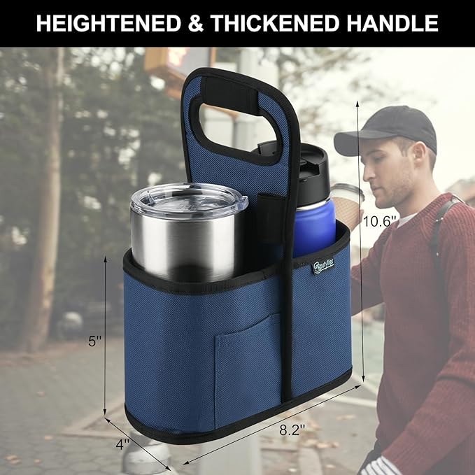 Beautyflier Drink Carrier with Handle for Delivery Reusable Insulated Coffee Cup Carrier Portable Cup Holder with Handle Organizer Tote Bag for Hot & Cold Drinks (2 Cup, Blue)