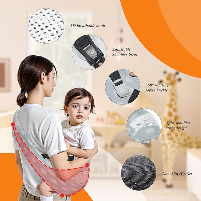 Baby Carrier Newborn to Toddler-Adjustable Baby Sling Carrier,Toddler Carrier for 25-60lbs,Comfortable Baby Sling for Hands-Free Carrying (Ash Feather)