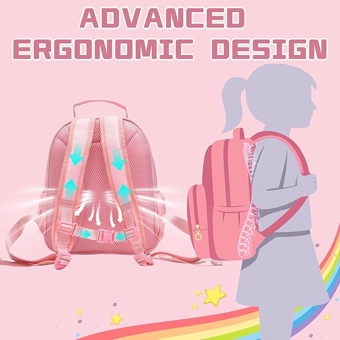 I IHAYNER Kids Glitter Lightweight Backpack for School Travel & Daycare, Toddler Backpack for Girls 3+ Preschool Kindergarten Elementary Kids Backpack-Rainbow Pink E