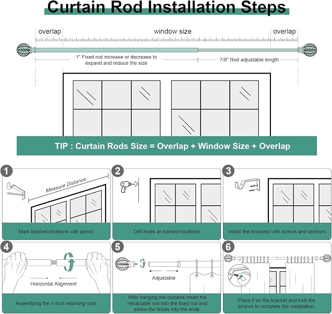 QDWIS Gold Curtain Rods for Windows 28 to 48 inch, Rustic Decorative Drapery - Image 7