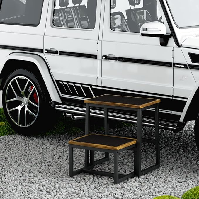 Step Stool for Adults,Holds up to 500Lb,3 in1 Heavy Duty Sturdy Two StepStools for Kichen/Bathroom/High beds, Wooden&Metal Frame, Non-Slip Pads