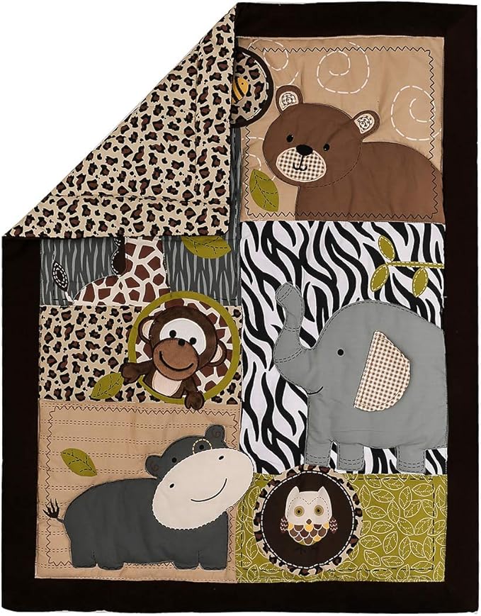 7 PCs Forest Animal Nursery Crib Bedding Set Baby Boy Elephant Giraffe Bear Cot Bedding Set