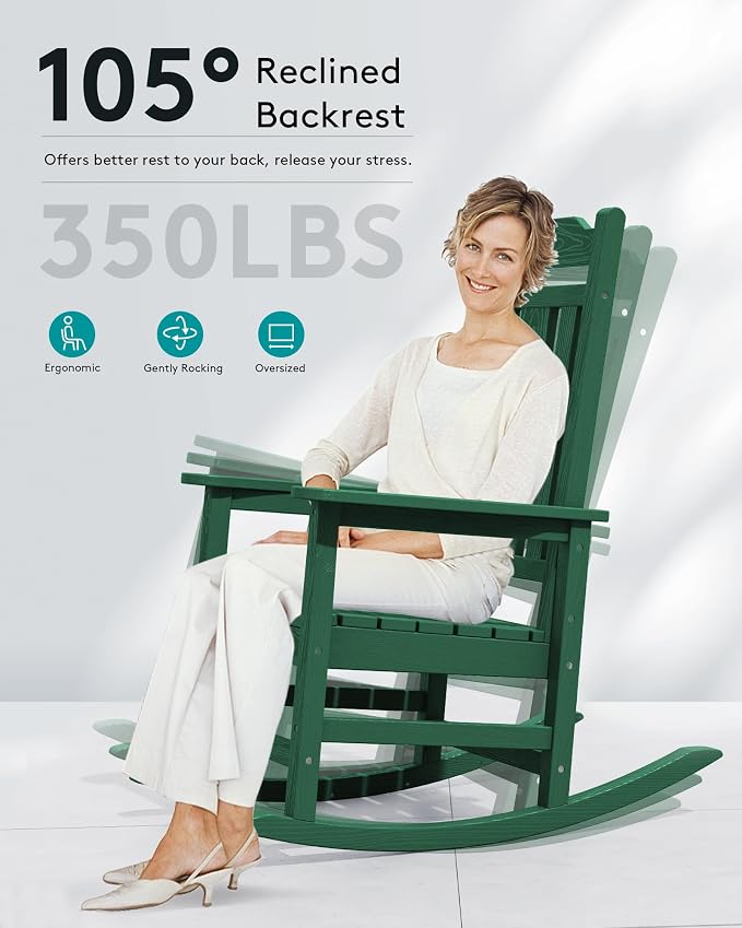 SERWALL HDPE Outdoor Rocking Chair Set of 6, Patio Rocking Chairs Set, Rocking - Image 6