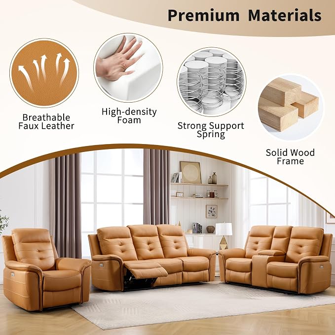 ANJ 2-Piece Oversied Faux Leather Power Recliner Sofa Set - Image 7