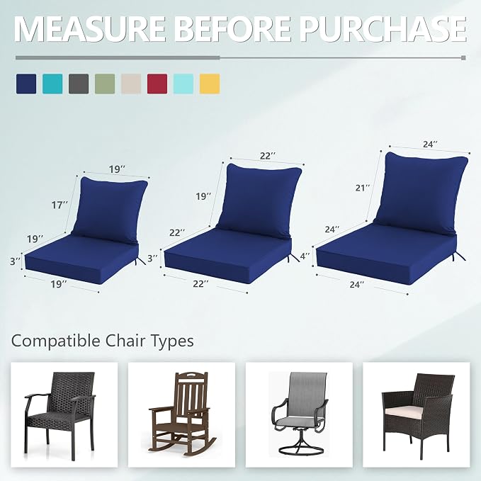 19x19 Inch Patio Chair Cushions Set of 2, Outdoor Furniture Cushions - Image 7