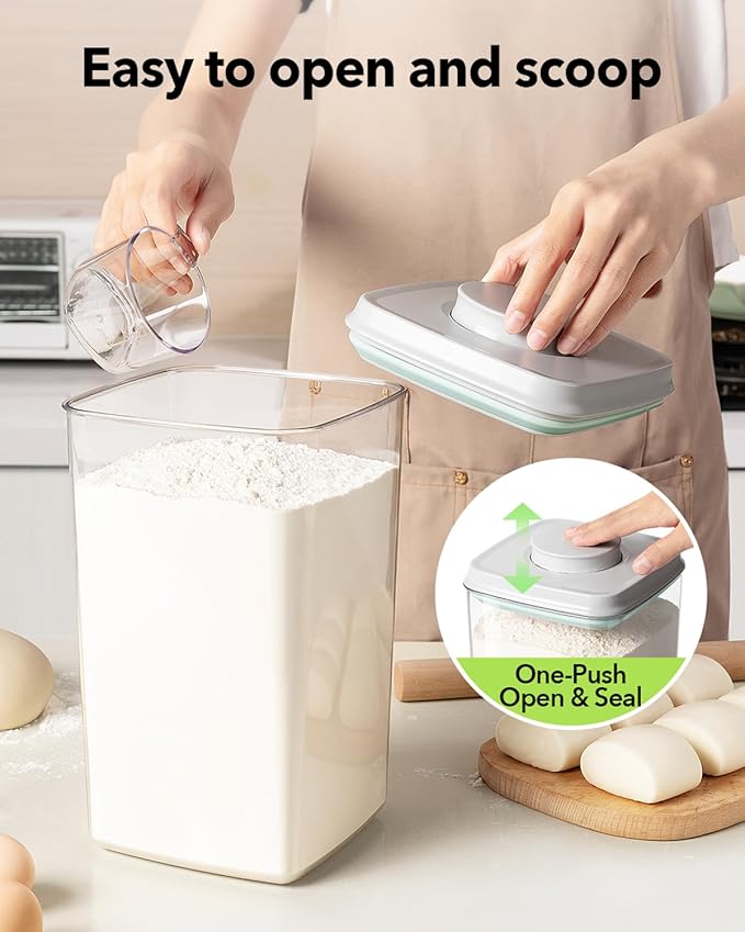 Ankou Airtight Pop Food Storage Container with Lid & 130ml Scoop, 4L/4.2qt BPA-Free Cereal, Rice, Flour, Pasta & Snack Container, Stackable & Durable,Kitchen Pantry Organizer
