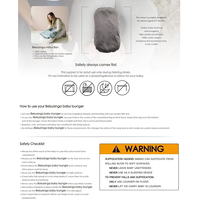 Baby Lounger - Snuggle Cozy Me Infant Lounger for Newborns | Flannel Cover, Breathable Soft, Portable Awake-Time Pad, Essential Baby Gift -Grey