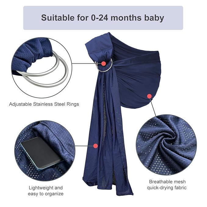 Water Ring Sling Baby Carrier, Adjustable Lightweight Breathable Newborn Carrier Sling for Summer, Swimming, Pool, Beach, Front Chest Mesh Infant Wrap Carrier for Baby Gift (Dark Blue)