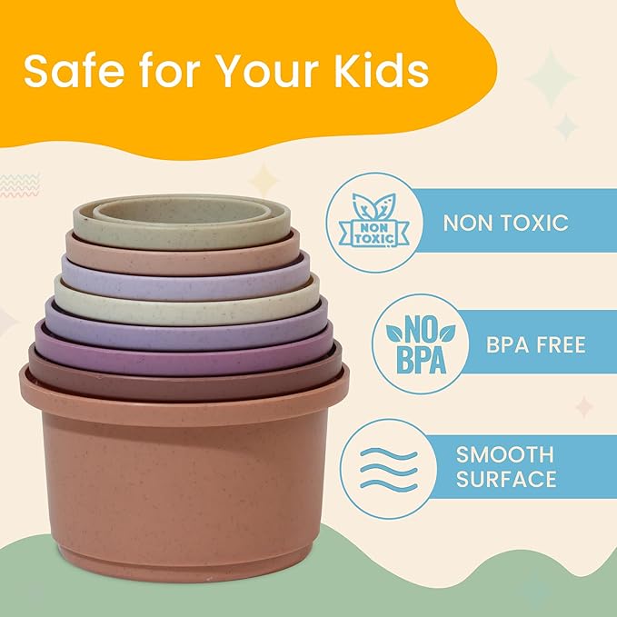 Stacking Cups Baby Toy Educational Cup Stacking Set 8-Pc Stackable Cups with Number Rainbow Nesting Cups for Babies 6-12 Months Stacking Cups for Toddlers 1-3 Perfect for Indoor/Outdoor