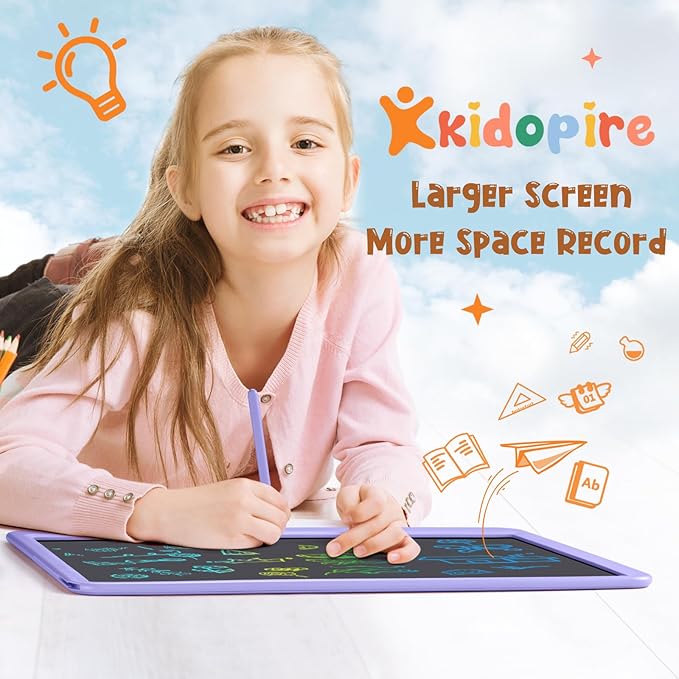 LCD Writing Tablet for Kids, Kidopire 15 Inch Large Screen Doodle Board, Colorful Drawing Writing Board Tablet Kids Age 3-12+ Birthday Erasable Drawing Pad Message Practice Note Learning Toys, Purple