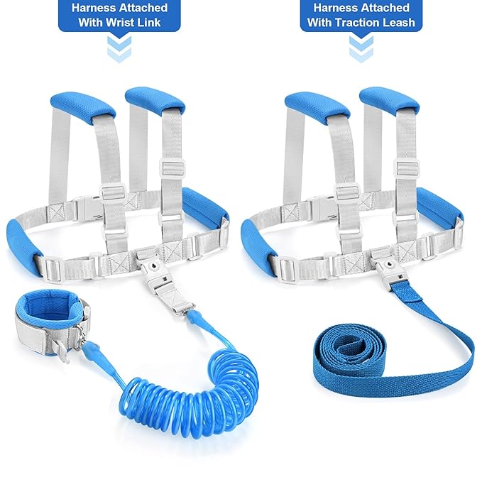 Accmor 3 in1 Toddler Harness Leash, Soft Kid Harness with Anti Lost Wrist Link, Baby Leash, Leash for Toddlers, Child Walking Harness Kids Leash Wristband Rope Belt with Lock for Baby Boys